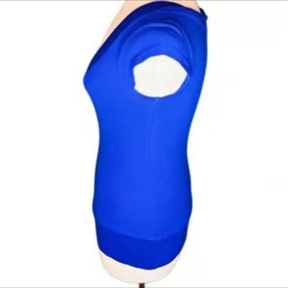 Derek Heart Knit Blue Top V-Neck Sweater Stretchy Short Sleeve Stretchy Large - Picture 3 of 10